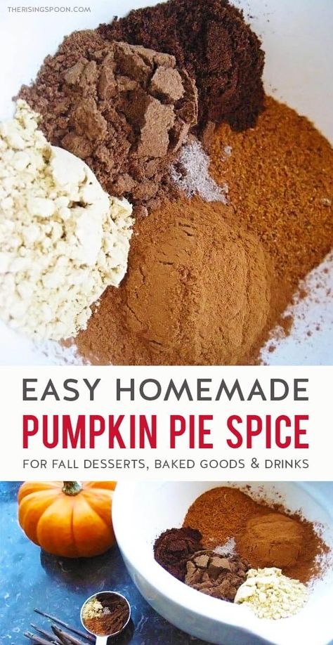 Learn how to make your own DIY pumpkin pie spice blend with a few warm spices you probably have in your pantry right now. Mixing it yourself saves you money and ensures your seasonings are fresh & potent for all your favorite autumn recipes like pie, pumpkin spice lattes, cookies, muffins, and more. You could also portion this into small glass jars for an easy holiday food gift! #fallrecipes #pumpkinspice #thanksgivingrecipes #holidayrecipes Homemade Pumpkin Pie Spice, Pumpkin Pie Spice Recipe, Pie Spice Recipe, Perfect Pumpkin Pie, Pumpkin Pie Spice Mix, Pumpkin Spice Recipe, Homemade Pumpkin Spice, Pumpkin Pie Mix, Easy Pumpkin Pie