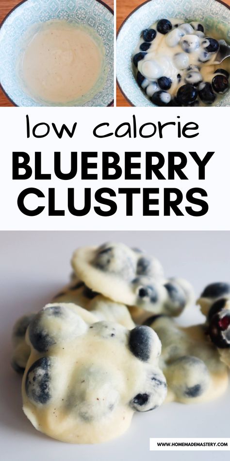 Low Cal Blueberry Desserts, Low Calorie Blueberry Desserts, Low Carb Low Calorie Snacks, Blueberry Clusters, Fresh Blueberry Recipes, Recipe Ground Beef, White Chocolate Desserts, Low Cal Dessert, Chocolate Blueberry