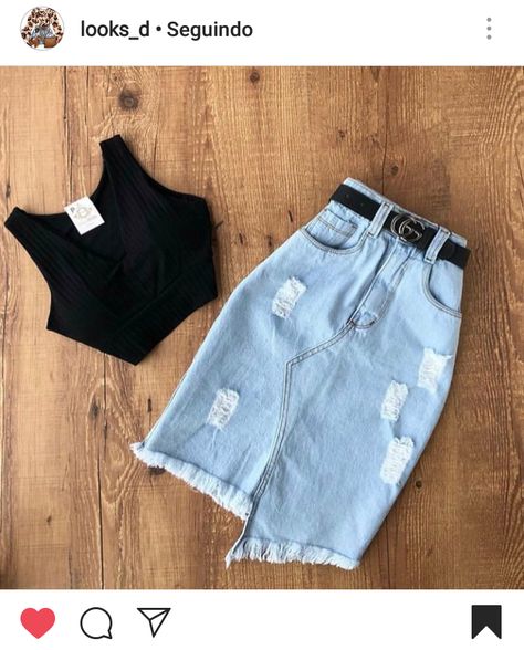 Modest Casual Outfits, Midi Jeans, Denim Skirt Outfits, Diy Fashion Clothing, Denim Skirt Women, Classy Dress Outfits, Outfits Verano, Girls Fashion Clothes, Mode Streetwear