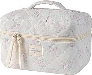 uekeboag Large Travel Quilted Makeup Bag for Women, Floral Cotton Cosmetic Bag, Coquette Aesthetic Floral Toiletry Organizer Bag (07PinkRose) Preppy Makeup Bag, Quilted Makeup Bag, Cosmetic Bag Organization, Aesthetic Floral, Toiletries Organization, Women Cosmetics, Organizer Bag, Bags Aesthetic, Travel Cosmetic Bags