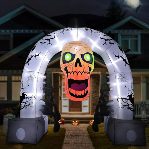 Halloween Inflatables, 12FT Giant Skull Archway Outdoor Decoration Large Halloween Arch Blow Up Yard Decorations with Red & Green Lights for Front Yard Lawn Garden Decor Halloween Inflatables Front Yards, Skull Archway, Archway Outdoor, Halloween Arch, Green Lights, Halloween Inflatables, Yard Decorations, Halloween Scene, Halloween Yard