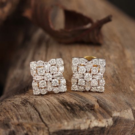 Real Diamond Earrings Unique, Big Earing, Unique Diamond Earrings, Watermelon Tourmaline Jewelry, Lil Boosie, Minimalist Stud Earrings, Real Diamond Earrings, Diamond Jewelry Earrings, Diamond Solitaire Earrings