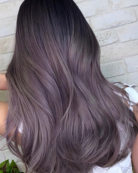 DUSTY LAVENDER SILVER SMOKE #hairbesties #guytangmydentity Charcoal Lavender Hair, Violet Ash Brown Hair, Mushroom Purple Hair, Dusty Lavender Hair Brunette, Ash Purple Hair Balayage, Purple Ash Hair Color, Violet Ash Hair, Ash Purple Balayage, Lavender Beige Hair