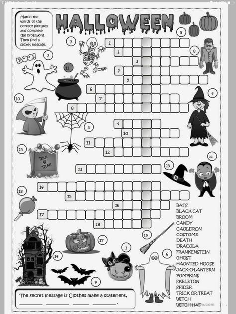 Halloween Crossword, Halloween Worksheets Free, Halloween Elementary, Veselý Halloween, Halloween Vocabulary, Halloween Lesson, Halloween Worksheets, Halloween Classroom, Halloween Words