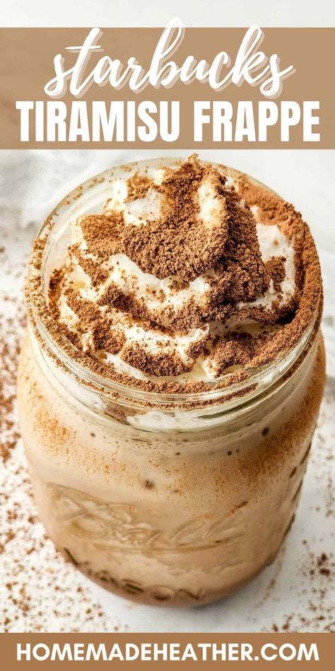 Enjoy a delectable blend of espresso and cocoa with this easy Tiramisu Frappuccino Recipe. Creamy, rich and oh-so-delicious, you won’t be able to resist this Starbucks copycat recipe! Chia Tea Recipe, Speciality Coffee Recipes, Chocolate Chip Frappe, Starbucks Frappuccino Recipe, Easy Tiramisu, Coffee Frappuccino, Frappe Recipe, Tiramisu Dessert, Frappuccino Recipe