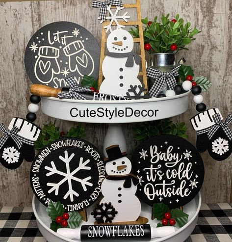 Winter Decor Winter Signs Christmas Tier Tray Decor Let - Etsy 3 Teir Trays Decor Winter, Tiered Tray Decor Winter, Snowman Tiered Tray Decor, January Tiered Tray Decor, Winter Tiered Tray Ideas, Winter Signs Wooden, January Decor After Christmas, Winter Tray Decor, January Winter Decor