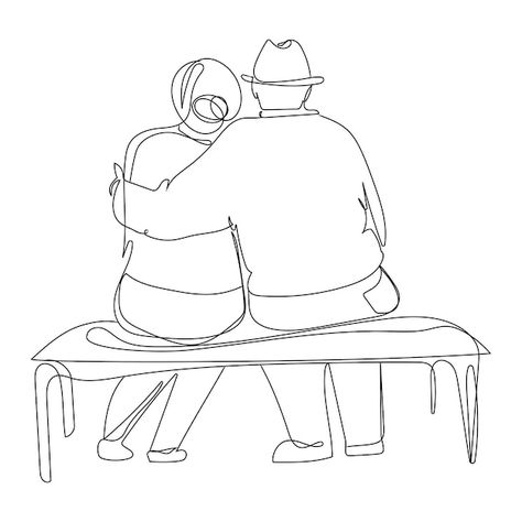 Elderly Couple Drawing, Old Couple Tattoo, Old Love Drawing, Old Couple Doodle, Old Couple Drawing, Old Couple Art, Line Art Design Couple, Old Couple Illustration, Old People Art