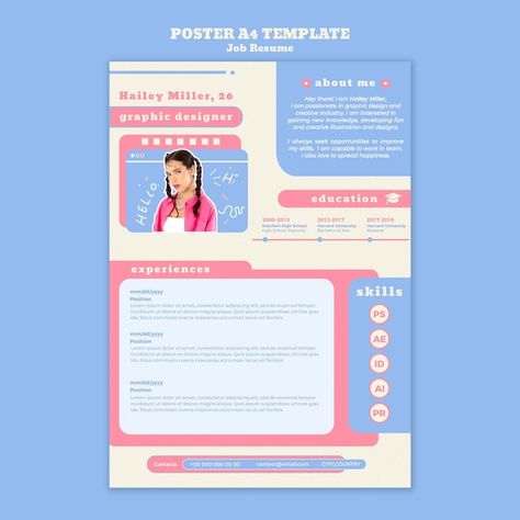 Cute Resume Design, Cv Design Template Free, Resume Graphic Design, Creative Resume Design, Graphic Designer Resume, It Cv, Cv Design Template, Job Poster, Aesthetic Dump