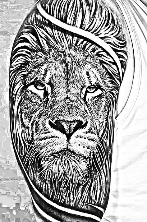 Lion And Rose Tattoo, Family Sleeve Tattoo, Atrapasueños Tattoo, Tato Setengah Lengan, Lion Stencil, Lion Art Tattoo, Dragon Tattoo Ideas, Animal Sleeve Tattoo, Lion Tattoo Sleeves