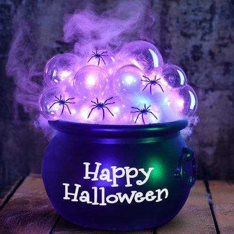 PRICES MAY VARY. 17 Pcs Halloween Candy Bowl Decorations: Set includes: 1 black witches cauldron, 7 clear plastic balls, 1 bag of Stretchy Cobwebs, 6 spiders, 1 purples string light, and 1 instruction manual,Powered by 2AA batteries(not included) Easy to Assemble: measuring 7.7 x 5.3 inches, comes with purple LEDs lights. cauldron with candy or any other items, covers it with Stretchy Cobwebs , places the clear bubbles balls on top, securing them with adhesive dots Versatile Use: The Halloween c All Things Halloween, Witch Cauldron Pumpkin, Halloween Cotton Candy, Purple Halloween Decor, Purple String Lights, Black Witches, Spiders Halloween, Bubbling Cauldron, Halloween Candy Bowl