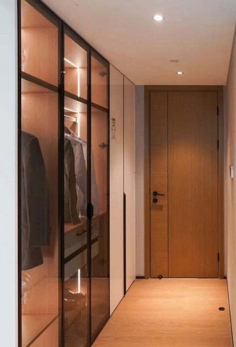 Tinted Brown Glass Door to Match the Walnut Stain Wood Door Aluminum Glass Door, Glass Wardrobe Doors, Aluminium Glass Door, Glass Wardrobe, Glass Cupboard, Glass Closet, Stain Wood, Brown Doors, Minimal Interior Design