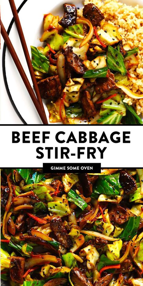 This 30-Minute Sesame Beef and Cabbage Stir-Fry recipe is easy to make and tossed with the yummiest sesame ginger sauce. Great for meal prep too! Sesame Ginger Sauce, Fry Cabbage, Steak And Veggies, Sesame Beef, Beef Cabbage, Cabbage Stir Fry, Tender Steak, Beef And Cabbage, Sesame Ginger