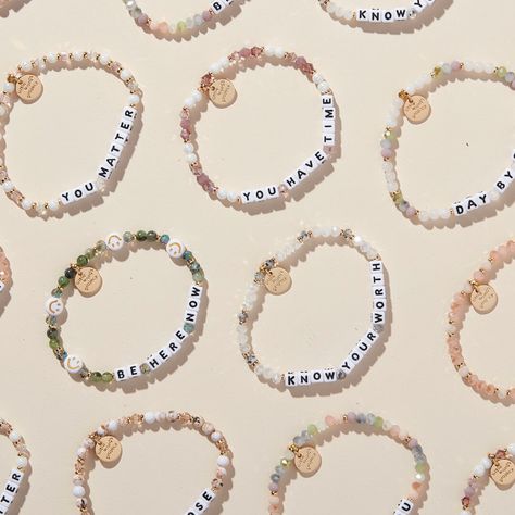 New Bracelets | Trending Beaded Word Bracelets – Little Words Project Brackets With Words, Friendship Bracelet Quotes Inspirational, Words Bracelets Beads, Phrases For Bracelets, Friendship Bracelet Word Ideas, Cute Bracelet Sayings, Inspirational Bracelets Quotes, Beaded Friendship Bracelets Words, Beaded Bracelet Words