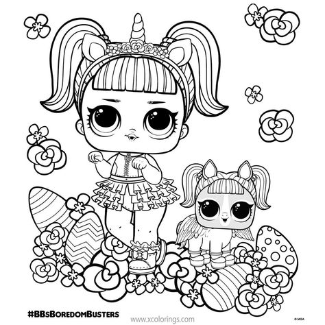 LOL Unicorn Coloring Pages Doll and Pet for Easter. 80s Decorations, Lol Unicorn, Shopkins Colouring Pages, Easter Coloring Sheets, Baby Coloring Pages, Free Printable Coloring Sheets, Unicorn Stuffed Animal, Easter Coloring, Barbie Coloring