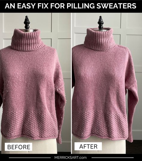 Outfit Hack: How to Fix a Pilling Sweater - Merrick's Art Sweater Hacks, Shoe Tips, Merricks Art, Sweater Shaver, Acrylic Sweater, Chenille Sweater, Diy Clothing, Knitted Tops, Fuzzy Sweater