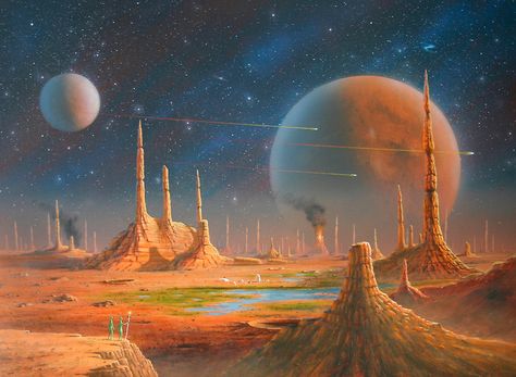 Arte Glitter, Alien Landscape, Sci Fi Landscape, 70s Sci Fi Art, Arte Peculiar, New Retro Wave, Space Fantasy, Alien Planet, Alien Worlds