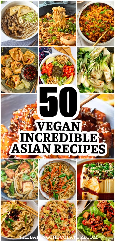 50 Vegan Asian Recipes With Incredible Flavor! Are you looking to satisfy your craving for delicious, unique, and flavorful Asian food while still staying vegan? Whether you’re a vegan looking to try something new or just trying to eat more plant-based meals, these healthy Asian recipes will tantalize your taste-buds! Just One Cookbook Recipes, Fusion Vegetarian Recipes, Vegetarian Asian Noodles, Vegan Asian Food Recipes, Vegeterian Ideas Asian, Asian Plant Based Recipes, Whole Foods Vegan Recipes, Asian Food Vegetarian, Japanese Food Vegan