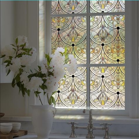 Amazon.com: 3D Stained Glass Window Film, Decorative Window Privacy Film for Bathroom,Front Door,Home, Sun Blocking Heat Control,Static Cling, Golden Ironwork 17.5inch x 47.24inch : Home & Kitchen Window Film Designs, Window Privacy Film, Gothic Windows, Stained Glass Window Film, Decorative Window Film, Frosted Windows, Window Privacy, Privacy Film, Window Film Privacy