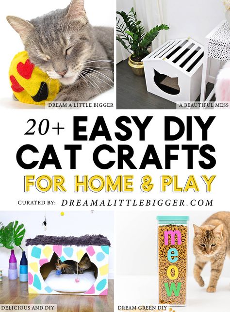 Love cats and love to craft? Check out a whole mess of colorful cat crafts that kitties (and their owners) are sure to adore! Diy Cat Crafts, Diy Jouet Pour Chat, Pet Diy Projects, Cats Crafts, Cat Diy Crafts, Chat Diy, Kat Diy, Homemade Cat Toys, Diy Pet Toys