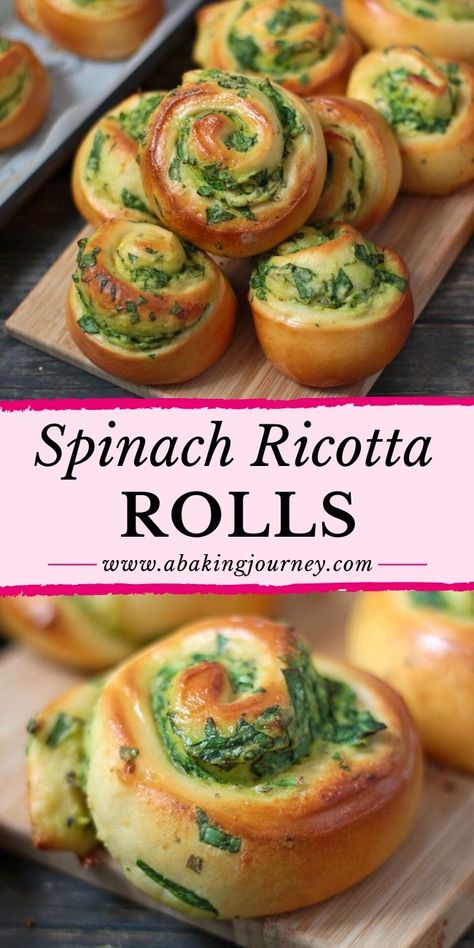 Spinach Cheese Rolls, Ricotta Recipes Dinner, Savoury Scrolls, Easy Bread Rolls, Easy Bread Roll Recipe, Ricotta Bread, Ricotta Rolls, Vegetarian Snack, Savory Bread Recipe