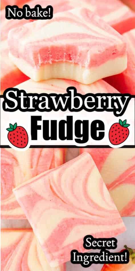 This strawberry fudge is so easy and it uses a secret ingredient to give it the flavor you love!! Such an awesome no-bake dessert recipe! Strawberry Cheesecake Fudge Recipe, Cheesecake Fudge Recipe, Baked Fudge Recipe, Strawberry Fudge Recipe, No Bake Fudge, Strawberry Fudge, Homemade Fudge Recipes, No Bake Recipe, Fast Desserts