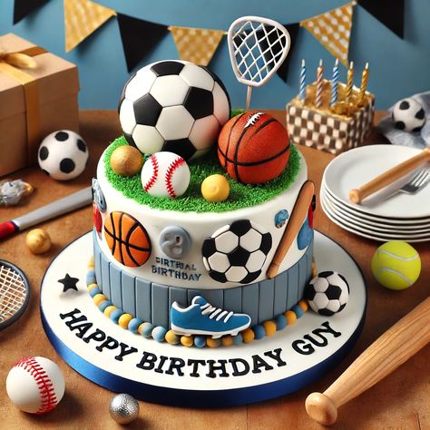 Birthday Cakes For Guys Images All Star Cake Sports, Sports Bday Cake, Sports Theme Cakes Boys, Soccer Ball Cake Ideas, Cake For 12 Year Boy, Born 2 Ball Birthday Cake, Sport Cakes For Men, Sports Theme Birthday Cake, Ball Cakes For Boys