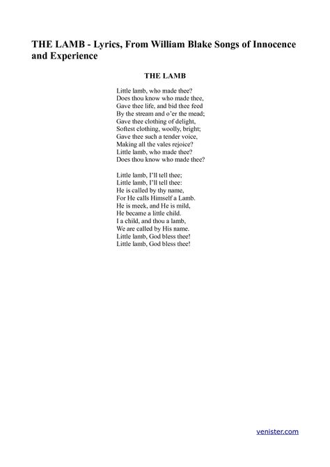 The lamb, William Blake The Lamb William Blake, Favorite Poems, William Blake, The Lamb, Soft Clothes, The Voice, Poetry, Word Search Puzzle, Songs