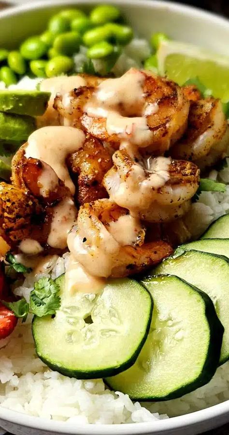 Garlic Shrimp Bowl, Boom Boom Shrimp Bowl, Tropical Shrimp Rice Bowl, Shrimp Rice Bowls With Spicy Mayo, Shrimp Coconut Rice, Shrimp Spring Roll Bowl, Shrimp And Rice Bowl Recipe, Healthy Shrimp Fried Rice Recipe, Shrimp Grain Bowl