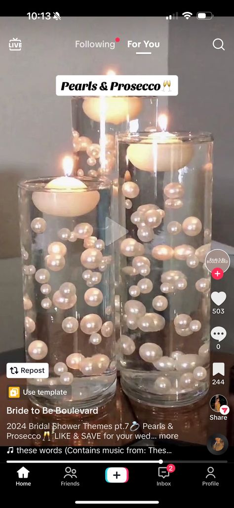 Pearls Decorations Wedding, Kardashian Bridal Shower Theme, Pearl Party Ideas, White Pearl Wedding Decor, Pearls And Lace Bridal Shower Ideas, Our Little Pearl Is On The Way, Pearls Prosecco Bridal Shower Theme, Pearls And Persecco Bridal, Pearls And Prosecco Theme Centerpieces