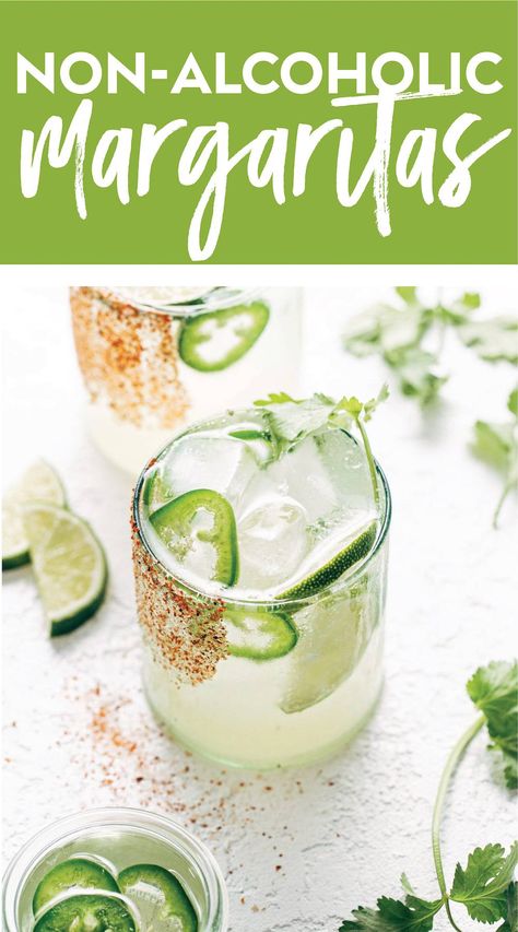 A Really Good Non-Alcoholic Margarita! This non-alcoholic margarita is AMAZING! Made with jalapeño cilantro simple syrup, lime juice, tonic water, and zero alcohol. #mocktail #nonalcoholic #zeroproof Non Alcoholic Mexican Drinks, Hours Devours, Virgin Margarita Recipe, Summer Mocktail Recipe, Non Alcoholic Margarita, Summer Mocktail Recipes, Summer Mocktail, Zero Alcohol, Mocktail Drinks