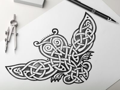 Celtic Owl 01 Sketch by Sergey Arzamastsev Symbole Tattoo, Celtic Owl, Celtic Images, Norse Design, Irish Folk, Celtic Animals, Celtic Artwork, Viking Designs, Celtic Heart