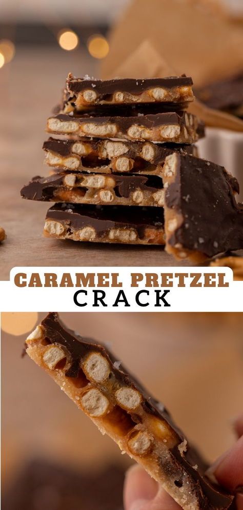 These caramel pretzel crack bars, or chocolate caramel pretzel bark recipe is an easy and delicious Christmas treat that is absolutely perfect for this time of year! The sweetness of the chocolate and caramel together with the saltiness of the pretzels creates a mouth-watering combination of flavor. Follow along with this caramel chocolate pretzel bark recipe to find out how to make this tasty treat! Caramel Chocolate Cracker Cookies, Pretzel Cracker Bark Recipe, Carmel Pretzel Snack Bars, Chocolate Pretzel Caramel Bark, Carmel Pretzel Chocolate Bites, How To Make Chocolate Covered Pretzels With Carmel, Deserts With Pretzels, Pretzel Caramel Chocolate Bites, Snacks With Caramel