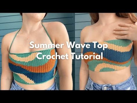 Summer Wave Top Crochet Tutorial - YouTube Wave Pattern Crochet, Crochet Bandeau Top, Crochet Clothes Tutorial, Beginner Crochet Tutorial, Mode Crochet, Crochet Business, Crochet Design Pattern, Crochet Clothing And Accessories, Crochet Wool