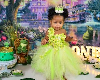 Parties Outfit, Princess Tiana Dress, Princess Tiana Birthday Party, Tiana Birthday Party, Frog Birthday Party, Tiana Dress, Bday Shoot, Birthday Tutu Dress, Princesa Tiana