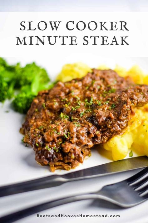 Healthy Minute Steak Recipes, Crockpot Minute Steaks, Recipes Using Minute Steak, Recipes For Minute Steak Meat, Recipe For Minute Steak, Minute Steak In Crock Pot, Slow Cooker Minute Steak Recipes, Cooking Minute Steaks, Shaved Ribeye Steak Recipes Crockpot