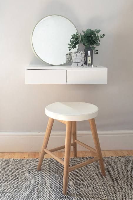 Luxurious Dressing Table, Wall Mounted Dressing Table, Wall Dressing Table, Dressing Table Ideas, Small Dressing Table, Dressing Design, Aesthetic Interior Design, Dressing Room Decor, Dressing Table Design