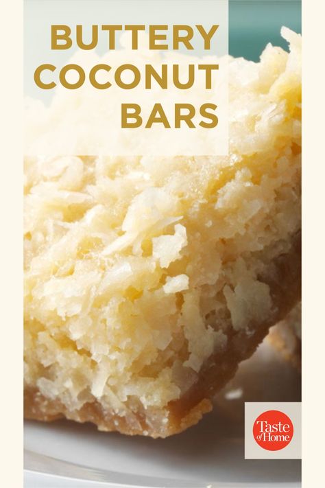 Buttery Coconut Bars, Coconut Bar, Coconut Dessert, Coconut Desserts, Coconut Bars, Dessert Bar Recipe, Dessert Aux Fruits, Coconut Cookies, Cake Bars