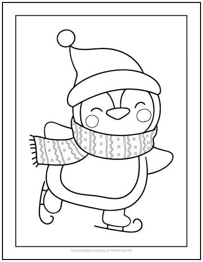 Nothing says winter like a penguin on ice skates, and this rosy-cheeked little guy is all decked out for the season in his soon-to-be colorful scarf and warm fuzzy hat! This adorable printable is FREE for you to download and print for all your kids. Ice Skating Penguin, Christmas Coloring Page, Penguin Coloring Pages, Penguin Coloring, Penguin Drawing, Christmas Coloring Sheets, Preschool Coloring Pages, Penguin Christmas, Christmas Penguin