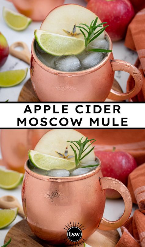 Spiced Apple Moscow Mule, Autumn Moscow Mule, Apple Cider Mules, Apple Cider Mule Mocktail, Cider Mule Recipe, Fall Inspired Moscow Mules, Apple Cider Moscow Mule Recipe, Apple Cider Moscow Mule Pitcher, Apple Pie Moscow Mule