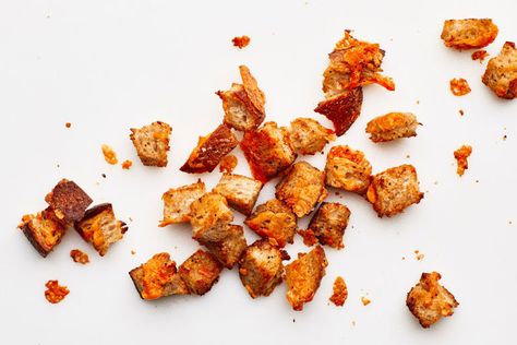 I would do pro bono PR for these croutons. Cheesy Croutons, Healthy Super Bowl, Super Bowl Snack, Cheesy Crackers, Healthy Superbowl, Healthy Superbowl Snacks, Creamy Cauliflower Soup, Radicchio Salad, Pro Bono