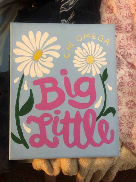 Big Little Flower Theme, Flower Sorority Canvas, Simple Sorority Canvas, Sorority Big Little Crafts, Big Little Paintings Canvases, Chi Omega Canvas Painting, Big Little Plaques, Big Little Paintings Sorority, Sorority Canvas Paintings Big Little