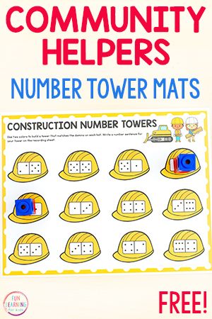 250+ Free Printables and Activities for Kids Number Towers Kindergarten, Community Helpers Math Activities, Community Helpers Centers, Community Helpers Math, Community Helpers Preschool Crafts, Community Helpers Kindergarten, Community Helpers Activities, Community Helpers Preschool Activities, Preschool Construction