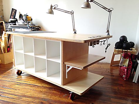 Kallax Workstation, Kallax Desk, Kitchen Layout Ideas With Island, Kitchen Islands Ideas With Seating, Ikea Kallax Shelf, Kallax Shelving Unit, Kitchen Island Storage, Ikea Kallax Hack, Kallax Shelf