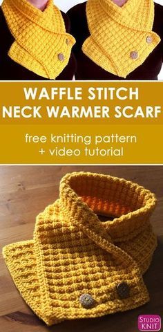 Stranger Things Eggos, Knitting Patterns Free Scarf Cowls, Studio Knit, Knitting Patterns Free Scarf, Cowl Knitting Pattern, Waffle Stitch, Free Scarf, Knitting Instructions, Learn How To Knit