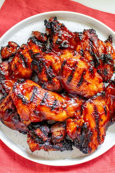 Easy BBQ Chicken Thighs Recipe (Grilled or Oven Baked) Bbq Chicken Thighs Grilled, Chicken Cranberry Pecan Salad, Summer Bbq Food, Bbq Menu Ideas, Baked Bbq Chicken Thighs, Barbecue Chicken Thighs, Baked Grilled Cheese, Cookout Foods, Chicken Cranberry