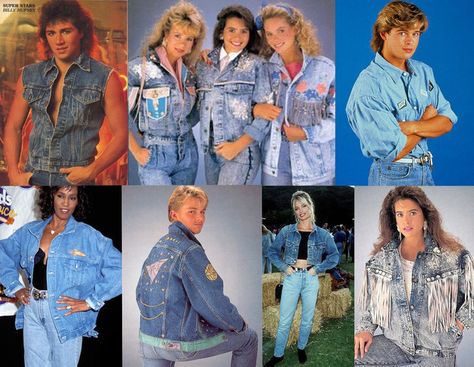 80s Denim Outfit, Denim Costume, Double Denim Outfit, 80s Womens Fashion, 1980s Fashion Trends, Look 80s, Casual Attire For Women, 80s Fashion Trends, 80s Denim