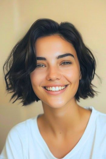 Short Bobs For Wavy Hair, Short Hairstyle Women Bob Cut, Queer Bob Hairstyle, French Bob Side Part, Short Thick Bob, Short Cut For Thick Hair, Short Haircut Side Part, Thick Wavy Short Hair, Short Haircuts Thick Hair