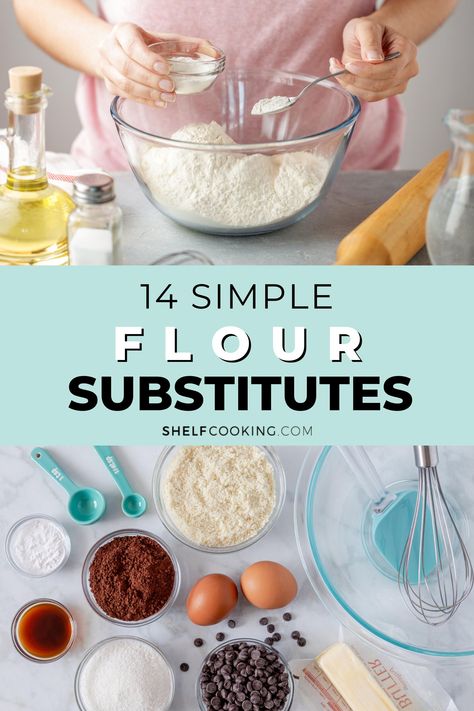 Need some breading for your chicken or a cup of flour for your favorite brownies? If you're all out, these flour substitute ideas are here to save the day! All Purpose Flour Substitute, Pastry Flour Substitute, Flour Substitutes For Baking, Flour Substitute Chart, Substitute For Flour, Bread Flour Substitute, Soda Substitute, Substitute Ideas, Cooking Substitutes