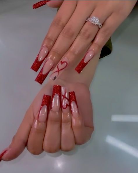 Mommy Nails, Trap Nails, February Nails, Red Acrylic Nails, Long Acrylic Nail Designs, Easy Nails, Nail Designs Valentines, French Acrylic Nails, Long Acrylic Nails Coffin