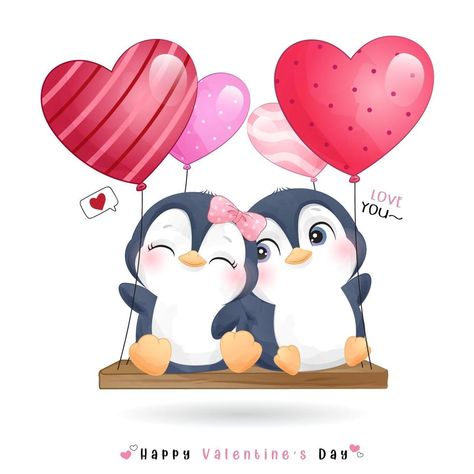 Cute doodle penguin for valentines day Valentine Drawing, Valentines Day Cartoons, Valentines Day Drawing, Valentines Watercolor, Easy Valentine Crafts, Happy Valentines Day Images, Idee Cricut, Foto Transfer, Valentine Images